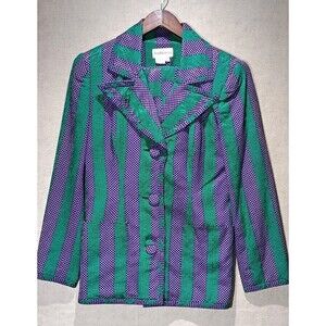 Raul Blanco 80's Silk  Blazer Jacket Size 10 Green Blue Vintage